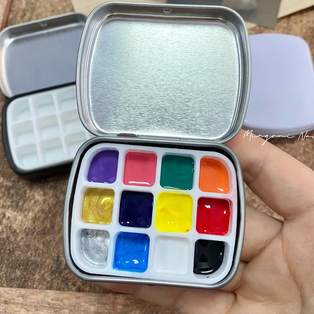 Portable Empty Mini Watercolor Box 12grid Watercolor Palette Travel Painting Sketch Moisturizing Box Paint Box Art Supplies