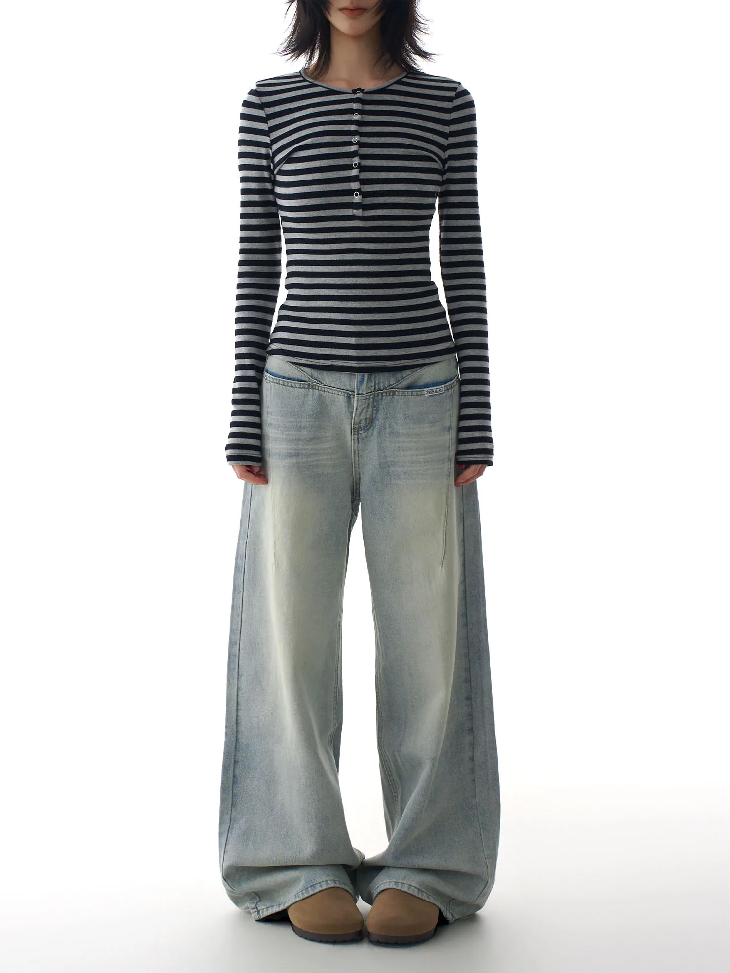 

Retro American Blue Waed High Waist Jeans Women's Loose Slim Straight Leg Wide Leg Pants Design Sense Cotton Denim