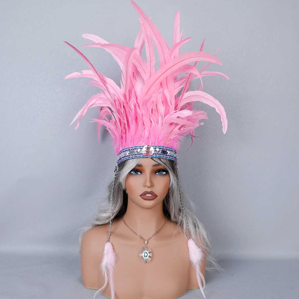 Fancy Carnival Genuine Feather Hair Band Indian Feather Headdress Natural Feathers Rooster's Tail Boho Halloween Costume Costume