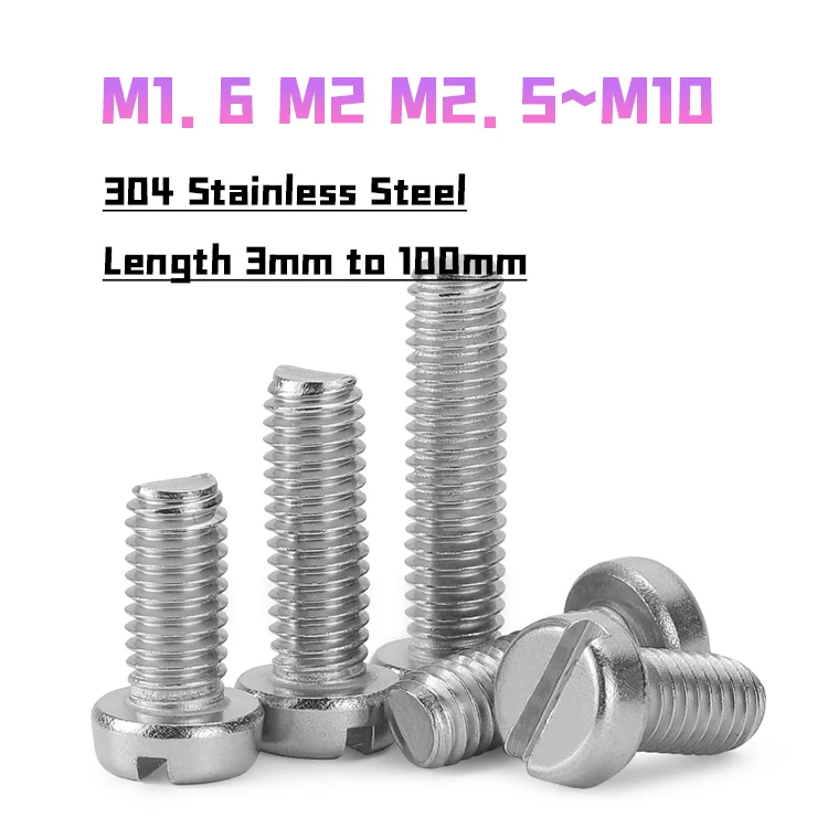 304 A2-70 Stainless Steel M1.6 M2 M2.5 M3 M4 M5 M6 M8 M10 DIN84 GB65 Slotted Cap Head Slot Column Round Cheese Head Screw