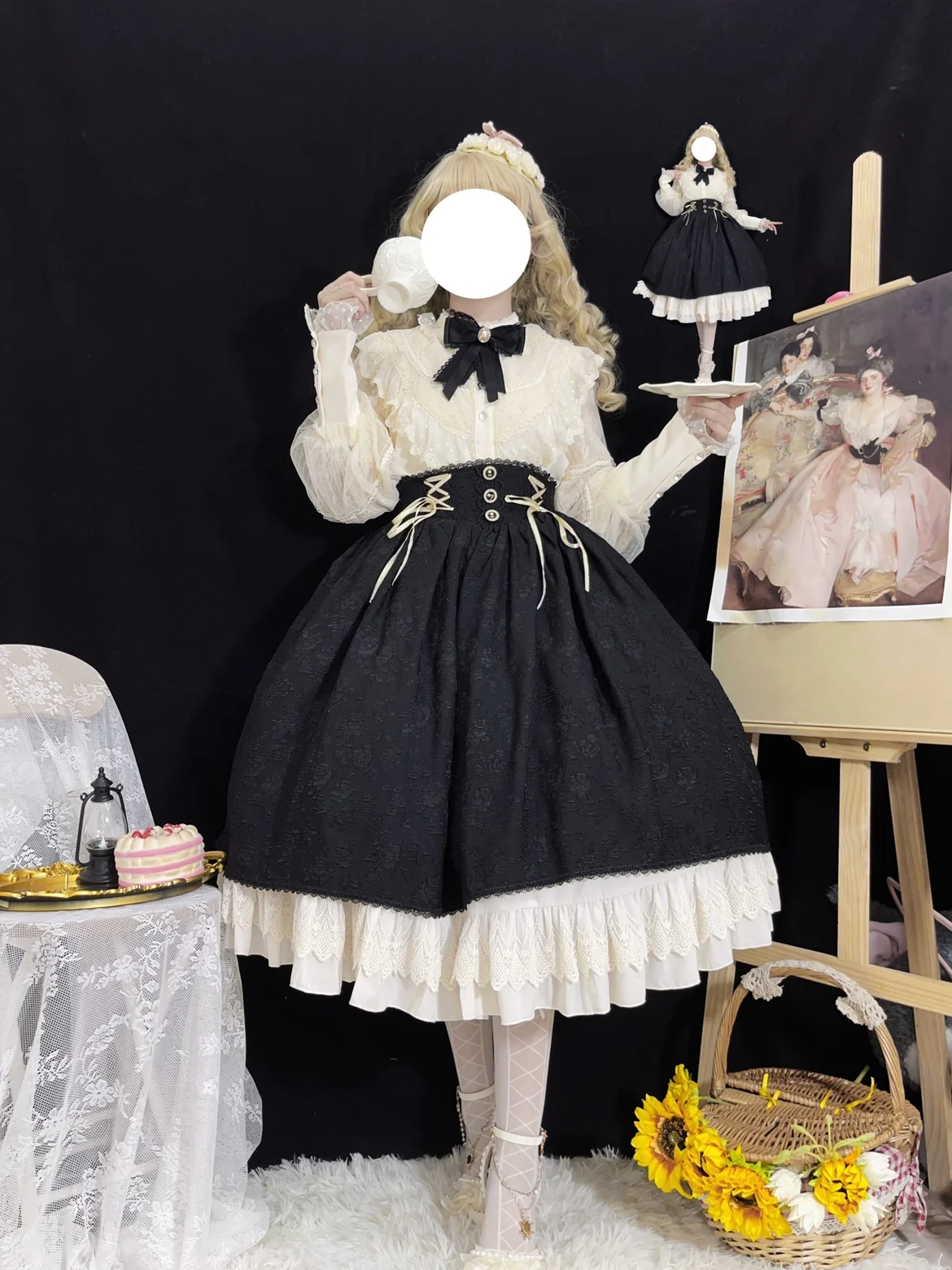 Abito Lolita originale elegante gonna a vita alta quotidiana gotica scura retrò corte interna Sk