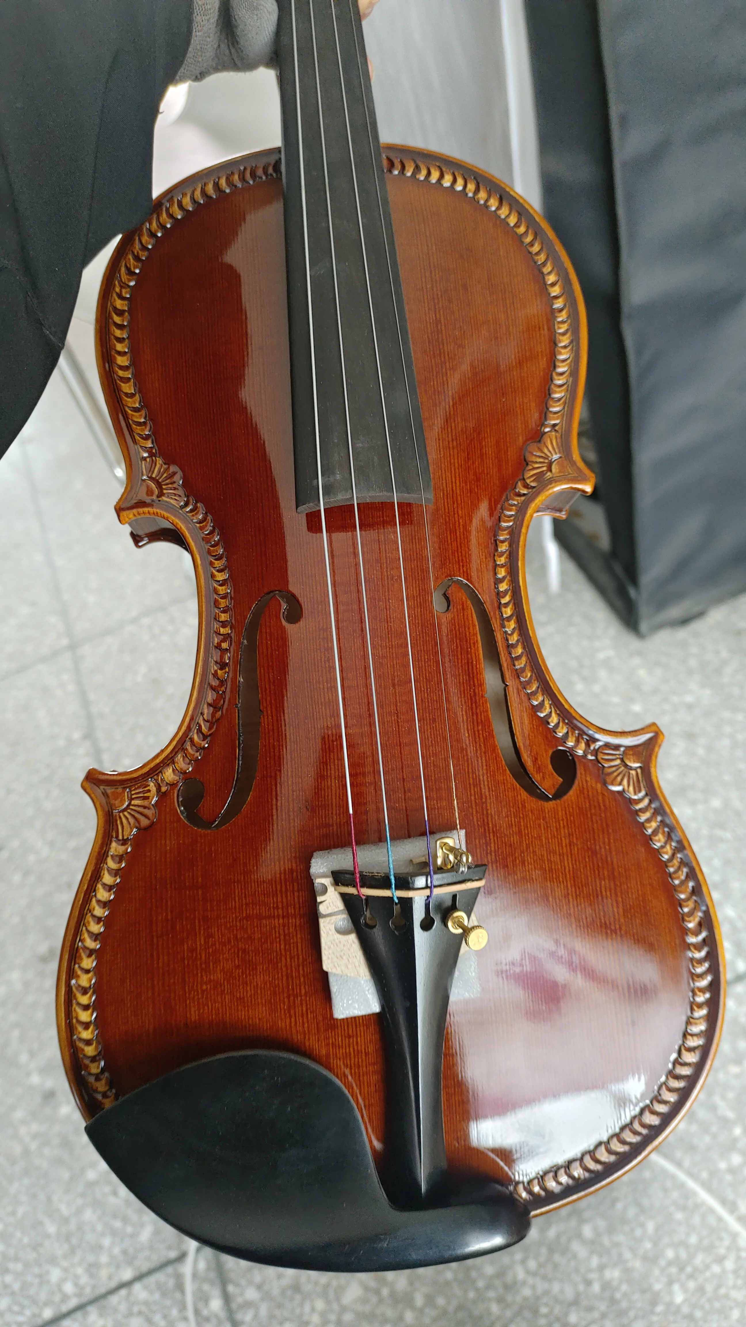Master level hand carved violin with spiritual guidance, customizable carved violin, complete set of accessories with bow case