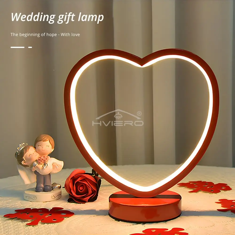 Heart Shape Love Led Table Small Book Night Wedding Bedroom Bedside Room Light Valentine's Day Gift Red Desk Lamp Newly Married