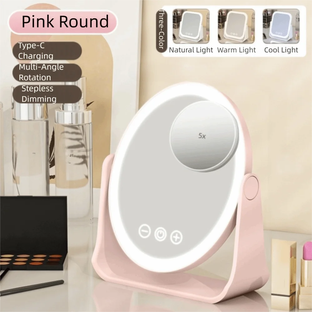3-kleuren LED-make-upspiegel Eversible dimbaar touchscreen cosmetische spiegels Slimme draaibare 5-voudige vergrotende spiegel met led Dames