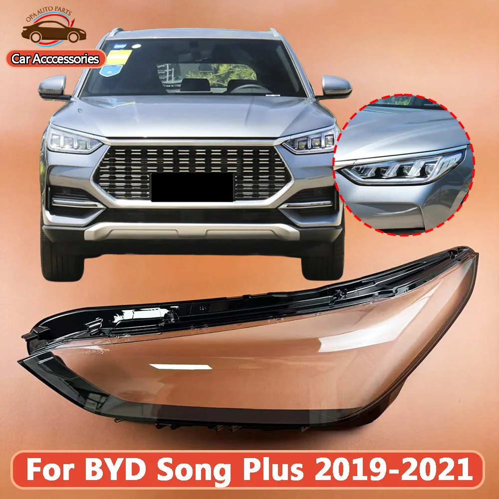 For BYD Song Plus 2019-2021 Front Headlamp Lamp Cover Transparent Headlight Shell Lens Plexiglass Replace The Original Lampshade