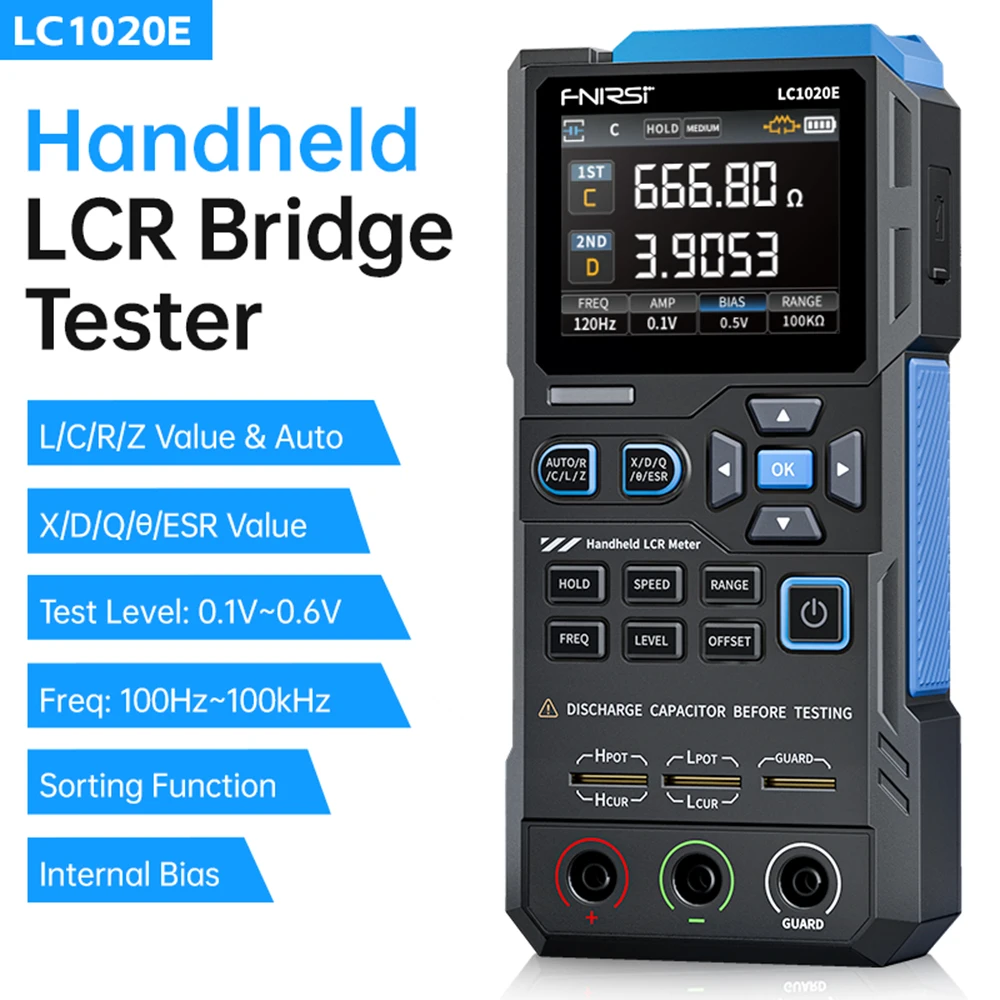 FNIRSI LC1020E Smart Digital Bridge Tester LCR ESR Meter Auto Range Inductance Capacitance Resistance Electronic Component Teste.