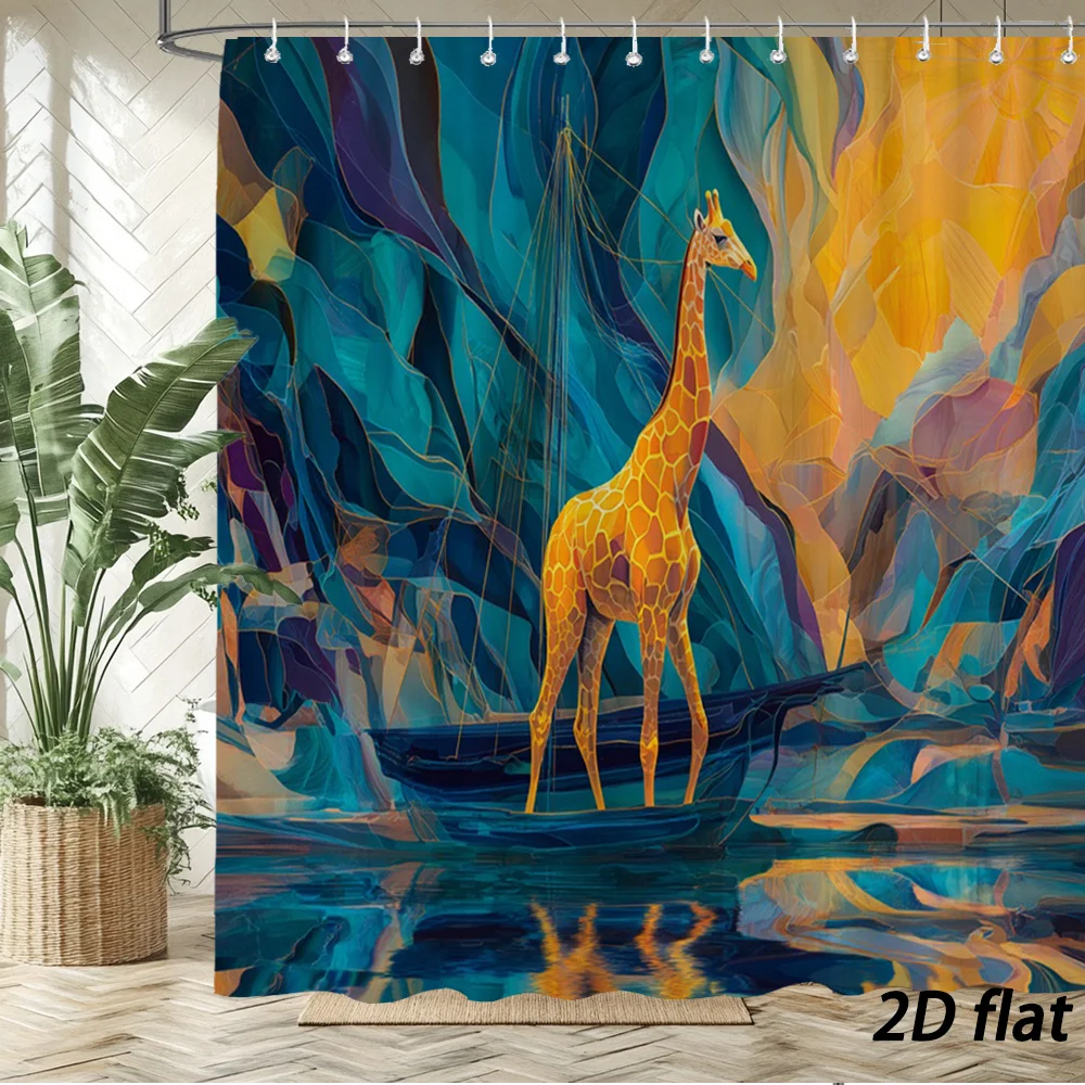 Abstract Colorful Fluid Art Giraffe on Boat Water Reflection Print Bath curtain Soft t Lightweight Warm Bed Cover