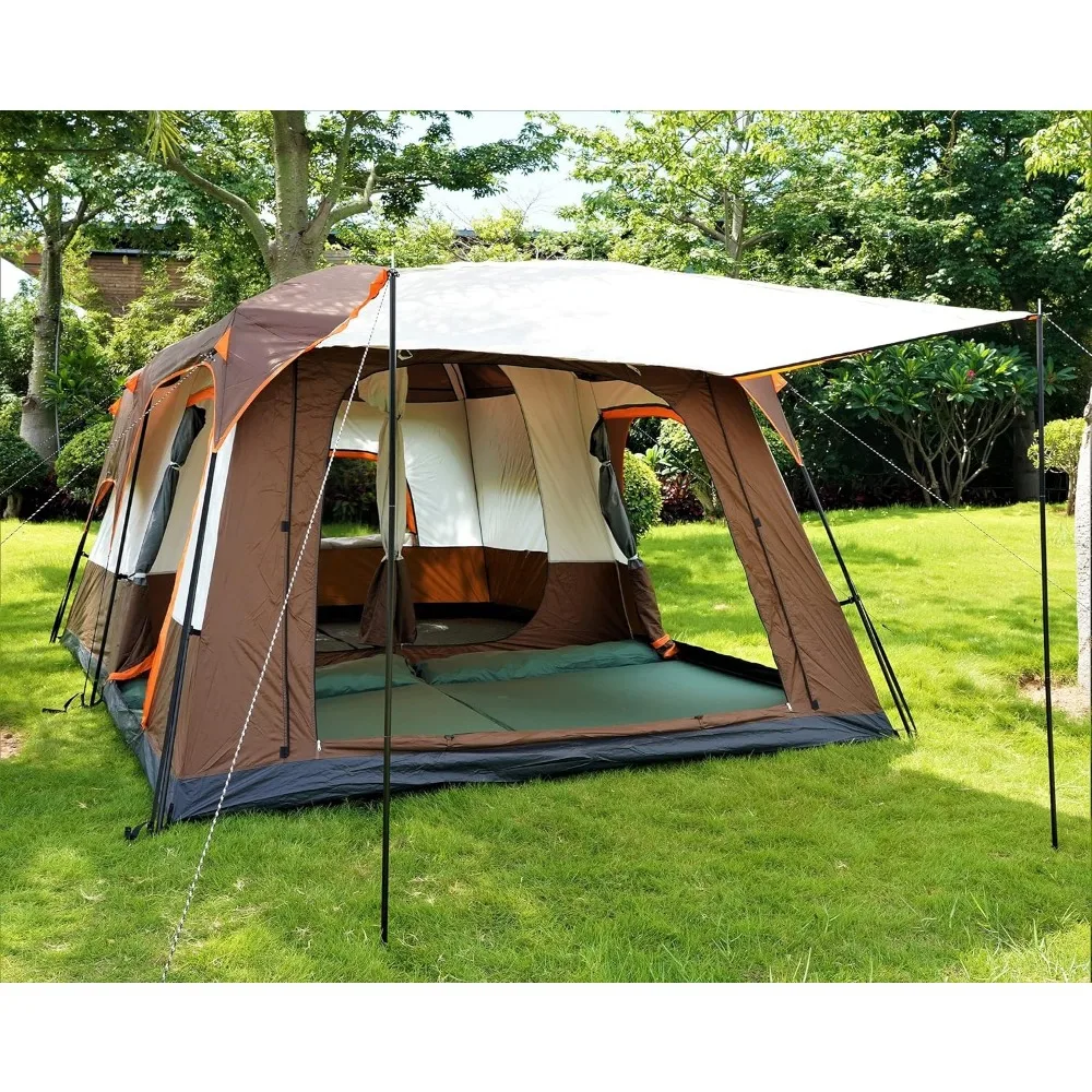 Extra Large Tent 10-12 Person(A),Family Cabin Tents,2 Rooms,3 Doors and 3 Windows with Mesh,Straight Wall,Waterproof