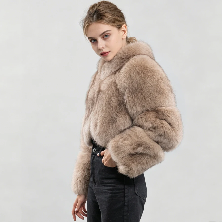 Bolero Jacket Natural Fox Fur Coat With High Collar Cropped Fur Jacket Women's Winter Jacket Best Selling Real Fur Jacket