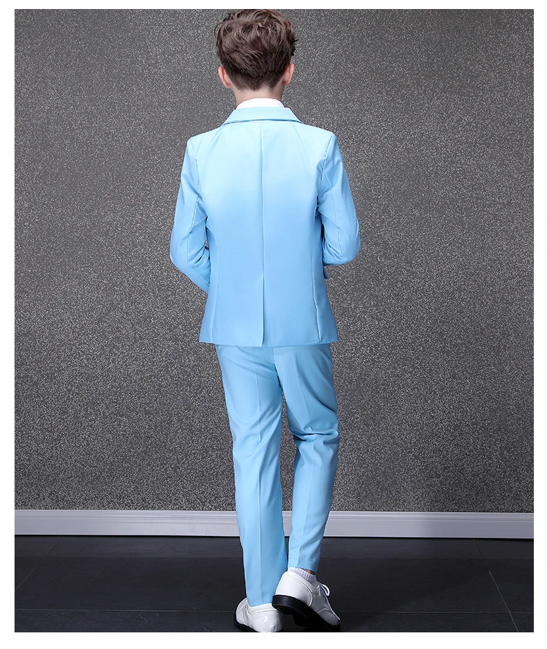 Children Sky Blue Photograph Suit Flower Boys Wedding Dress Kids Tuxedo Evening Party Wear Teenager Graduation Birthday Costume