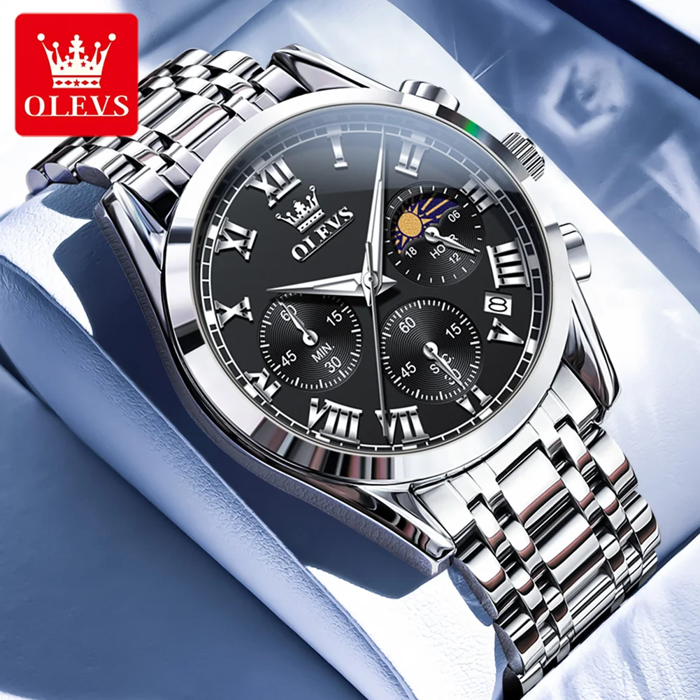 

OLEVS 2871 Waterproof Luminous Watch For Men Original Quartz Wristwatch Fashion Stainless Steel Strap Auto Date Luxury Men Gift