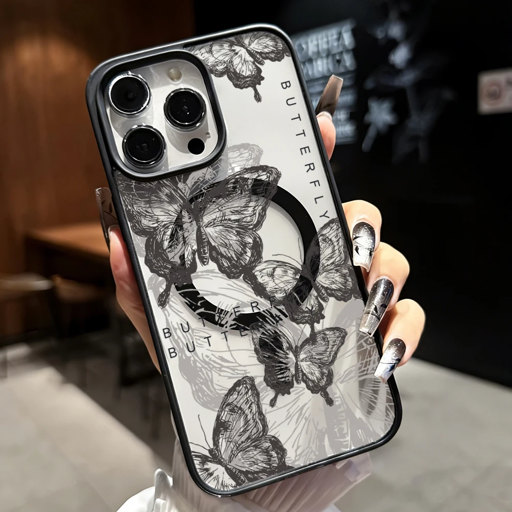 Retro INK Butterfly Klarsicht-Hülle für iPhone 17 15 11 13 16 14 Pro Max 13 12 15 Plus Hüllen für Magsafe Wireless Charging Drop Cover – Detail 5