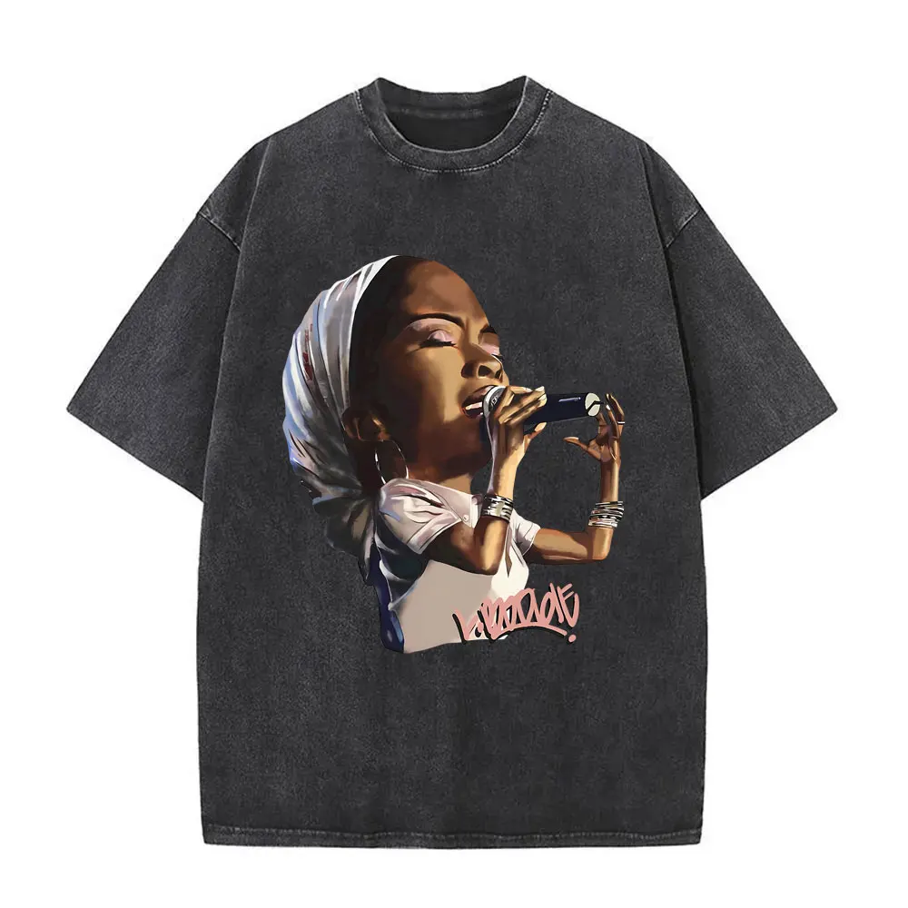 غسلها خمر لورين هيل تي شيرت الصيف الرجال النساء الهيب هوب المتضخم قصيرة الأكمام تي شيرت الرجال موضة البوب الموسيقى الشارع الشهير