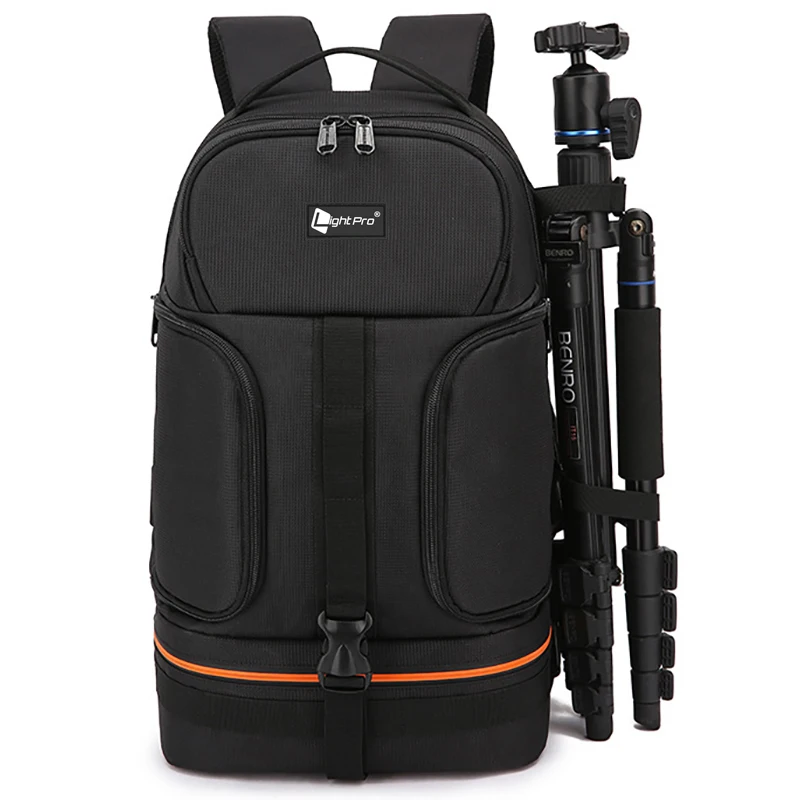 Camera Waterproof Shoulders Bag fit 15.6in Laptop Soft Padded Backpack w Reflector Stripe Night Safety Tripod Lens Case for DSLR