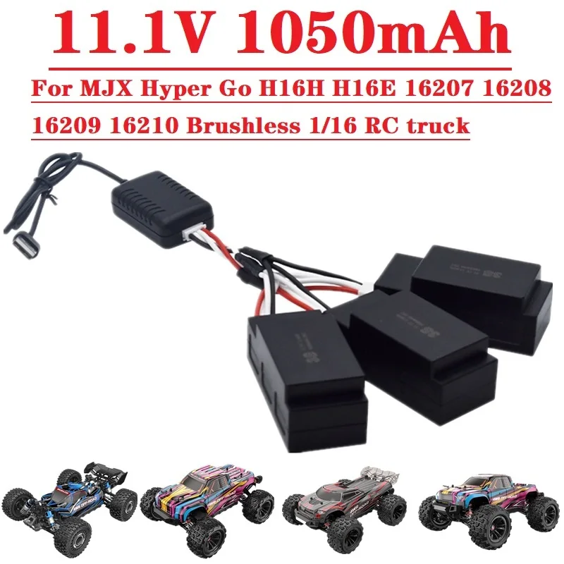 Para mjx hyper go h16h h16e 16207 16208 16209 16210 1/16 rc caminhão carparts 3s 11.1v 1050mah bateria lipo com carregador