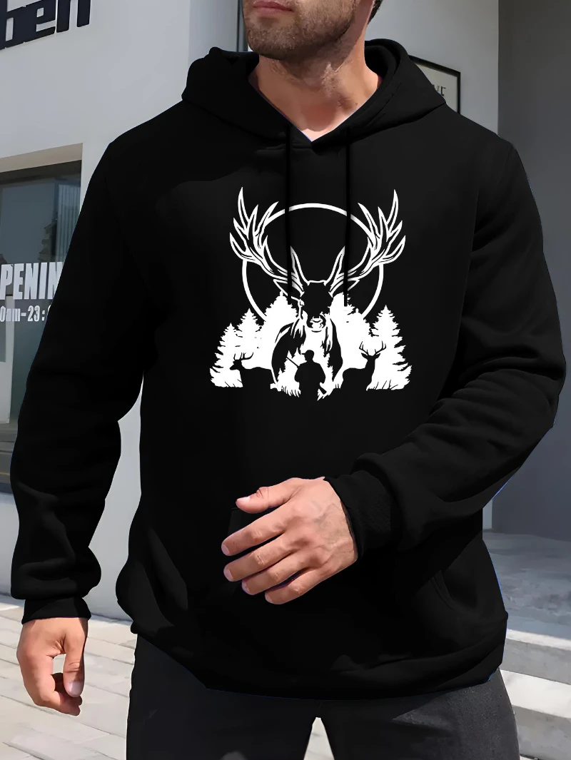 

2025 Autumn and Winter Men's Loose Casual Versatile Animal Deer Pattern Printed High-end Luxury Is for Both Men and Women Top