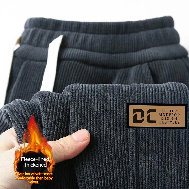 2026 New Men Autumn Winter Fleece Lined Thick Corduroy Warm Jogger Pants Korean Fashion Drawstring Elastic Waist Sweatpants