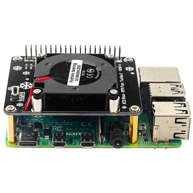 لوح توسيع تبريد مروحة توربو مع ضوء LED لـ Raspberry Pi 4 Model B/3B+/3B