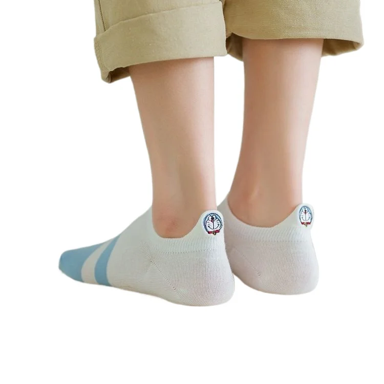 Doraemon Women Socks White Embroidery No Show Socks Cute Japanese Style Thin Cotton Low Cut Ankle Socks