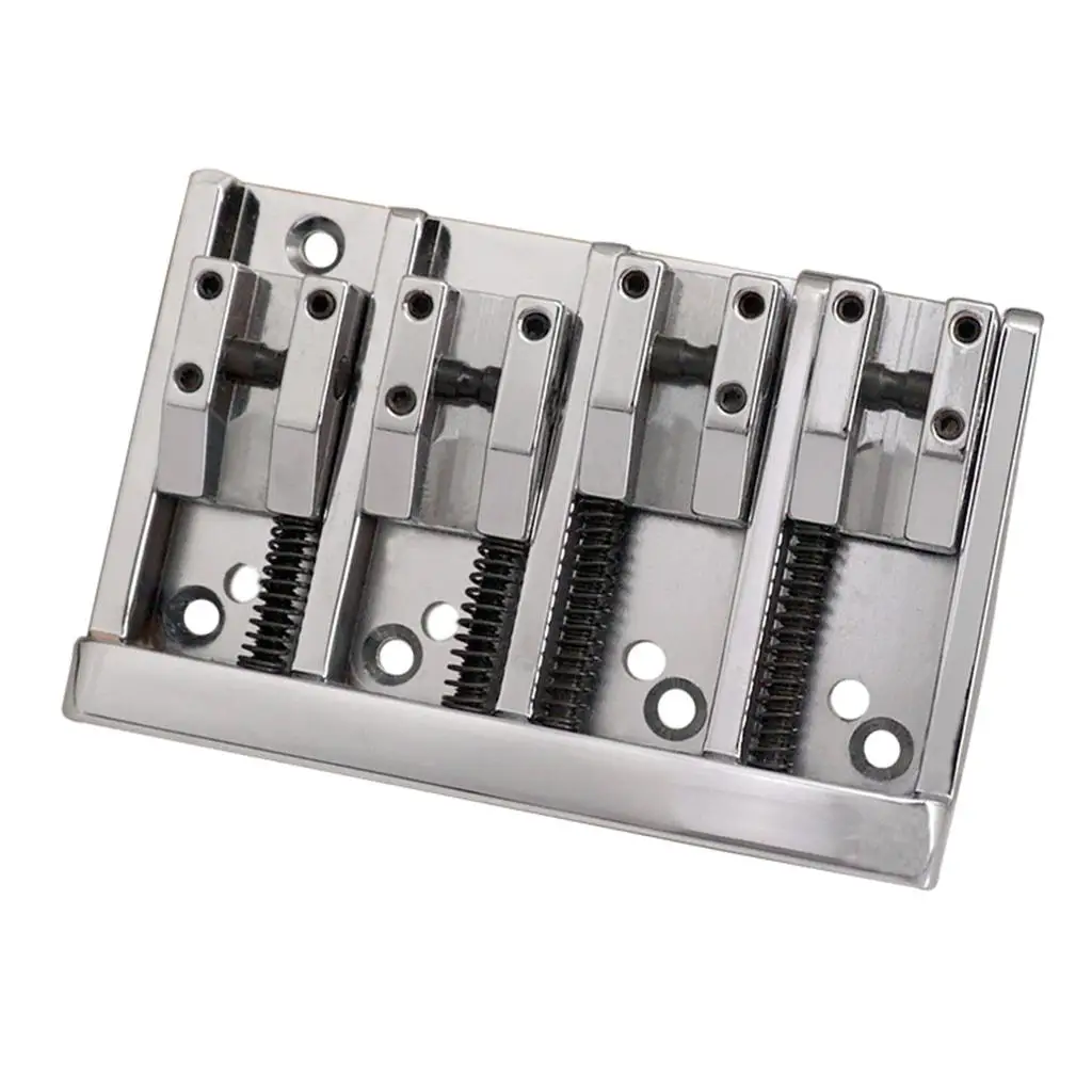 Roller Saddles Bridge for Electric Bass 4 String Zinc Alloy Guitar Part Set with Screws and Wrench Accessory