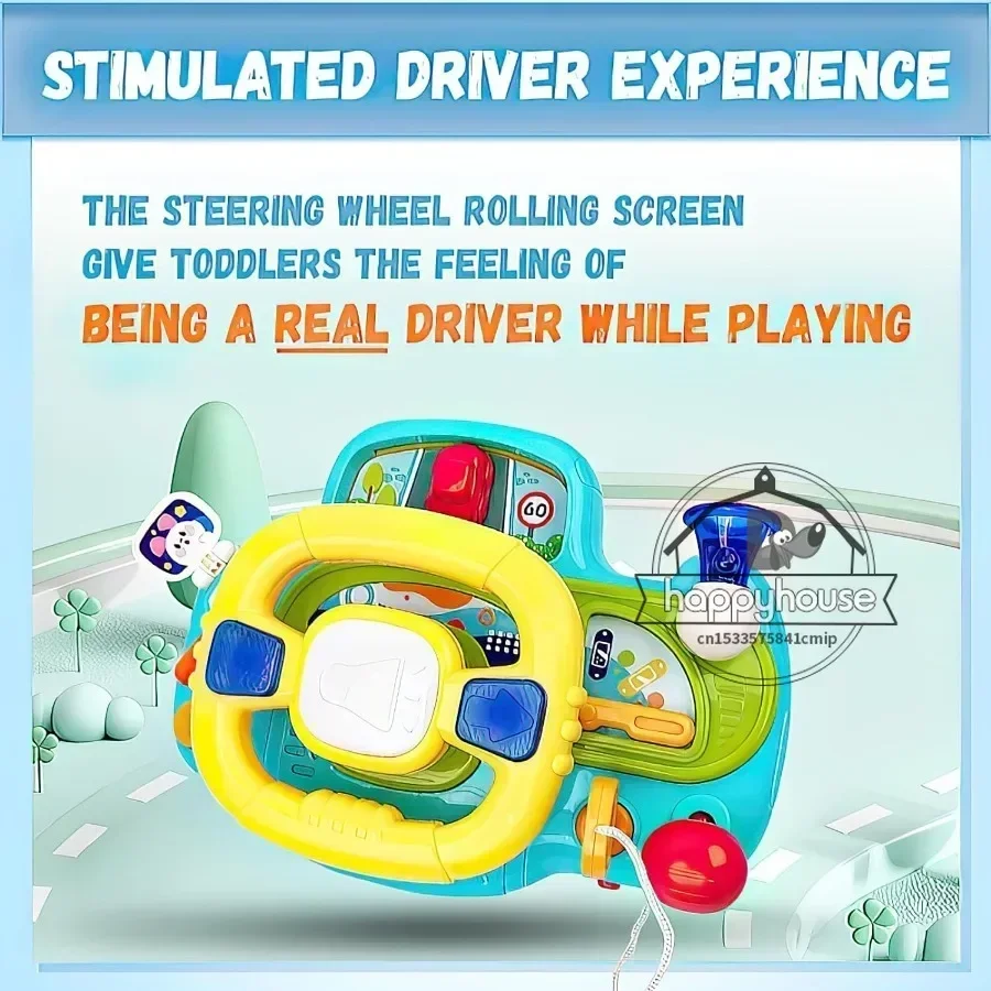 Volante do bebê para assento de carro brinquedos volante com música fliip up espelho berço assento de carro brinquedos motorização volante brinquedos