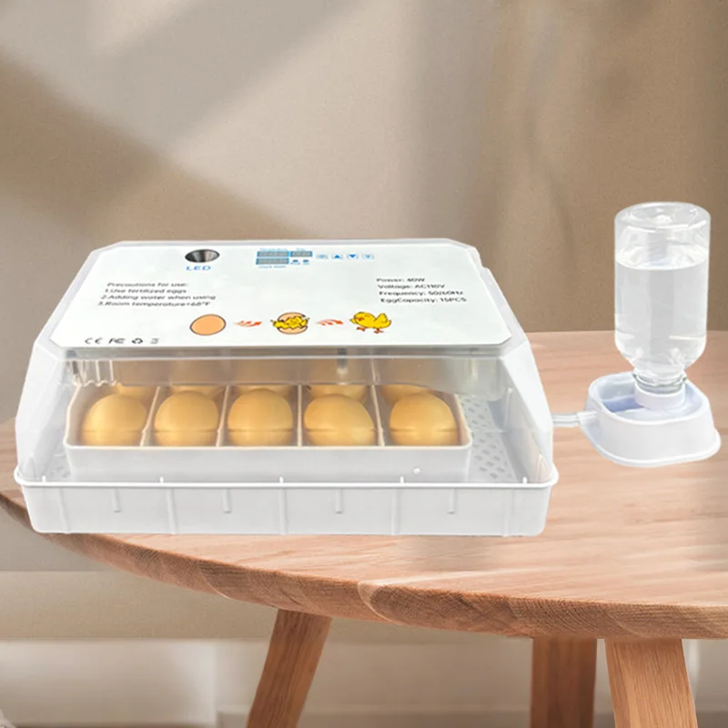 Incubadora de huevos pequeña para el hogar, incubadora automática de 15 huevos para pollo, pato, ganso, Control inteligente, vela de huevo giratoria, caja de escotilla para granja en casa