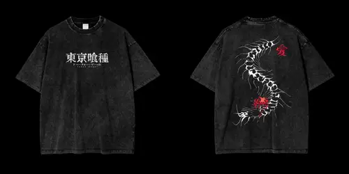 Imagen 2 del producto Camiseta Harajuku de verano para hombre, Camiseta de algodón lavada de Anime Tokyo Ghoul Kaneki Ken ciempiés, ropa de calle Vintage, camisetas para hombre
