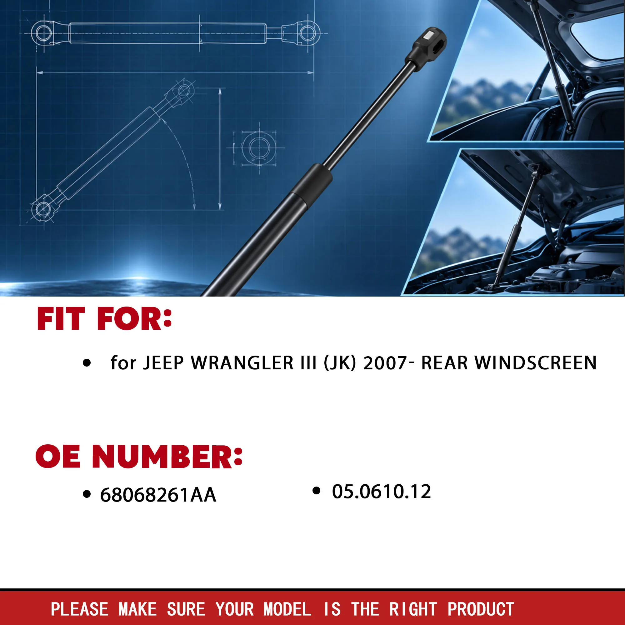 2Pc Rear Window Gas Spring for Jeep Wrangler JK 2007- Liftgate Glass Support Shock Strut OE 68068261AA