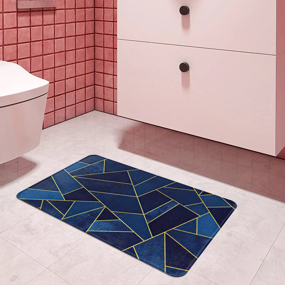 Deep blue Modern Kitchen Mat Geometric Bedroom Entrance Doormat Home Floor Decoration Living Room Carpet Bathroom Non-Slip Rug