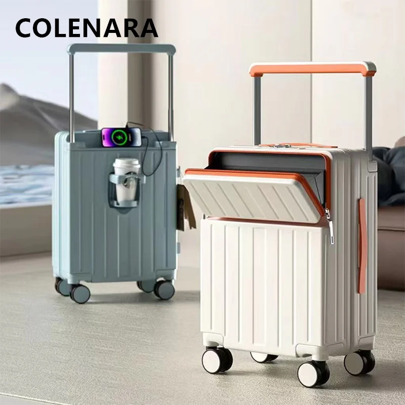 COLENARA Cabin Suitcase Front Opening Laptop Boarding Case USB Charging Multifunctional Trolley Case 20