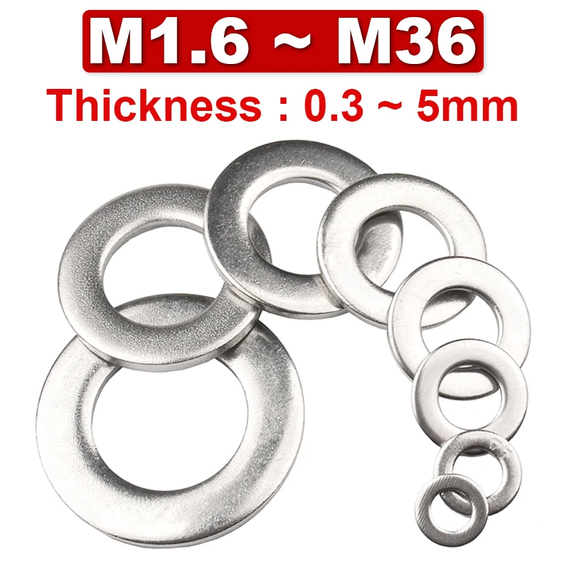 304 Stainless Steel Flat Gasket Washer M1.6M2M3M4M5M6M8M10M12~M36 Metal Small Gasket Meson Thickening and Thin Can Be Customized