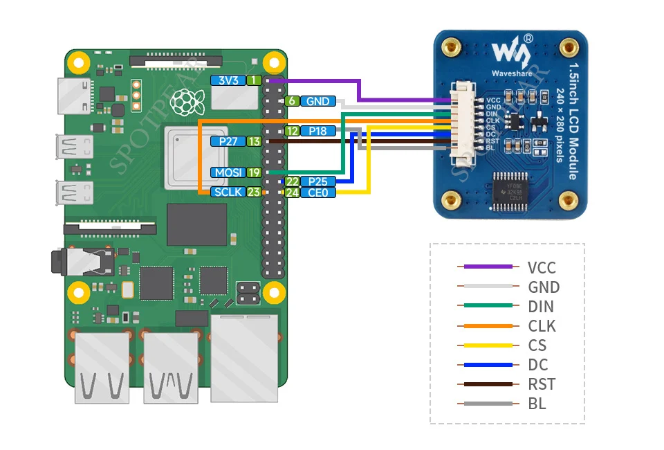 Módulo de exibição LCD com cantos arredondados, IPS, SPI, Resolução 240 × 280, 1.5in, Arduino, STM32, ESP32, RP2040, Raspberry Pi, Jetson Series