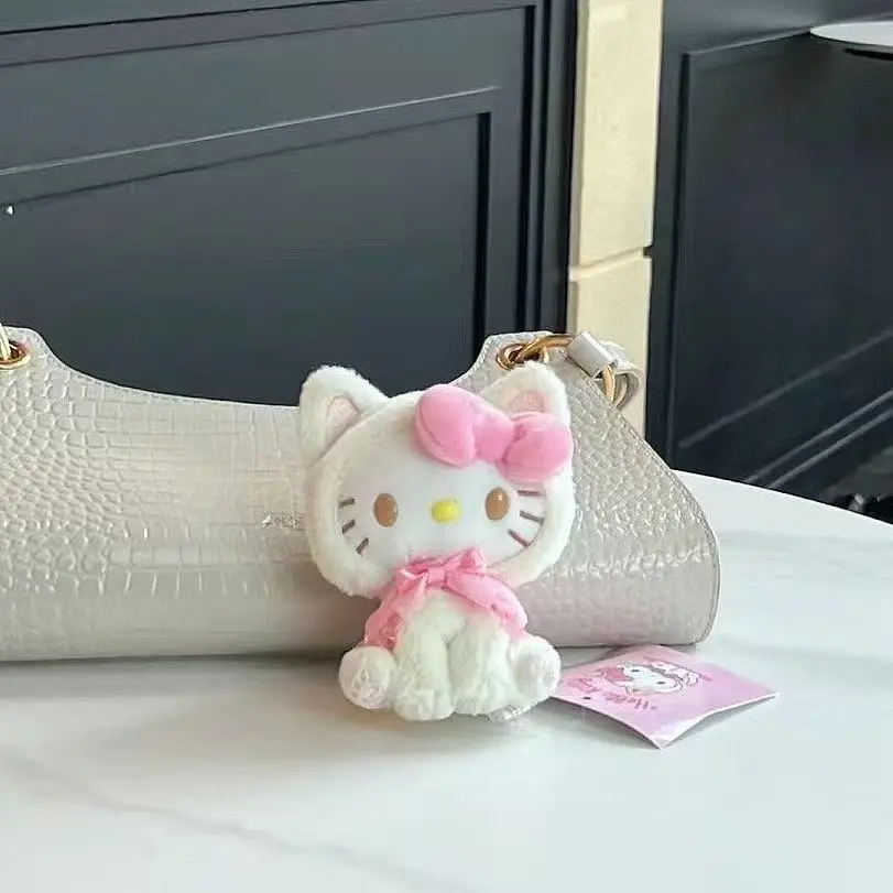 Sanrio Hello Kitty Cross-Dressing Pink Lace Shawl Plush Keychain Toy Ornament Desktop Trinket Car Key Accessories Pendant Gift