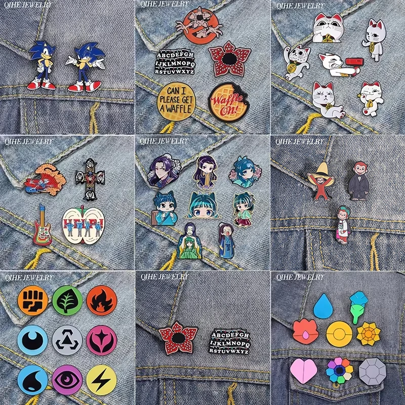 2-9PCS/Set Pines de Esmalte de Anime y Videojuegos de Aventura: Hedgehog, Anime TCG, Magic Energy Types, Turbo Granny, Cat, Maomao. Broches, Joyería y Emblemas.