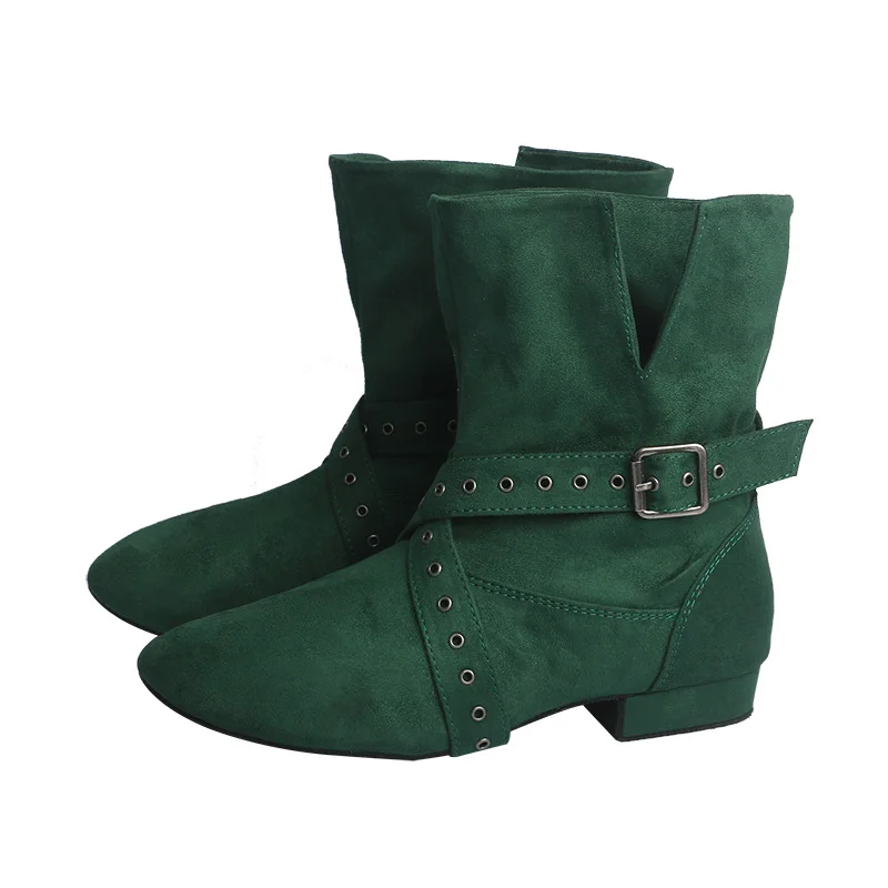 女性のためのカスタマイズされたスエードダンスブーツ,短い社交パーティーシューズ,ヒールの練習,黒い線