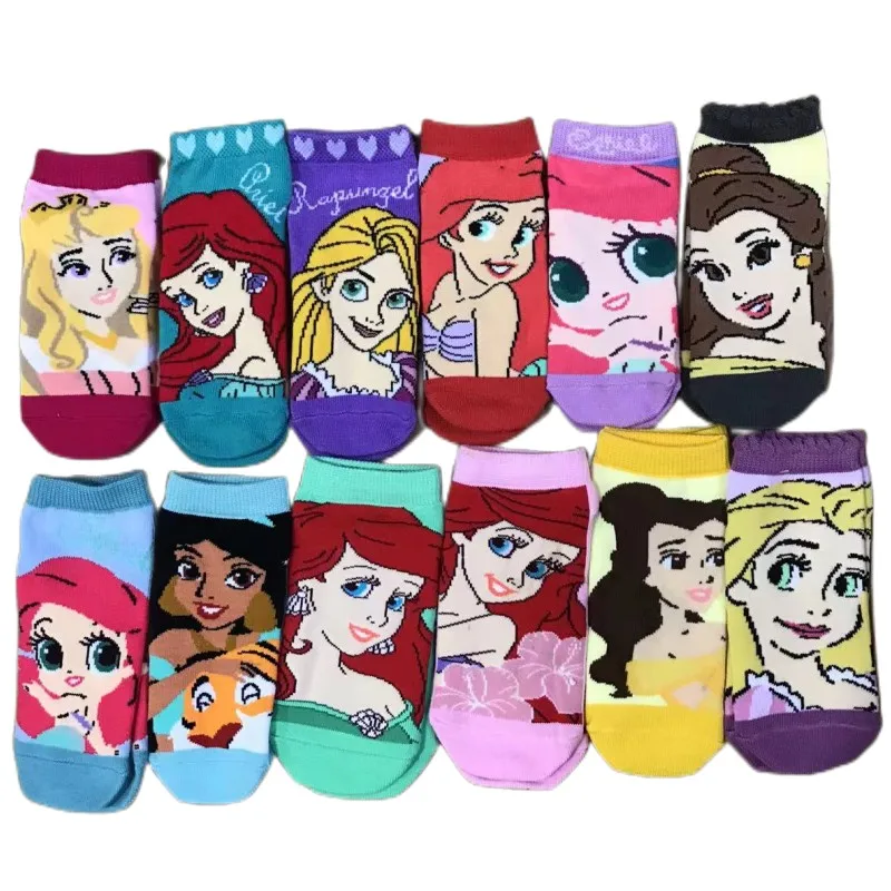 HOT TOYS Cartoon Princess Prints calzini Colorful Girl Ana Elsa Mermaid Design Cute Socks Size 15-20cm per 3-8T 4Pairs/LotP