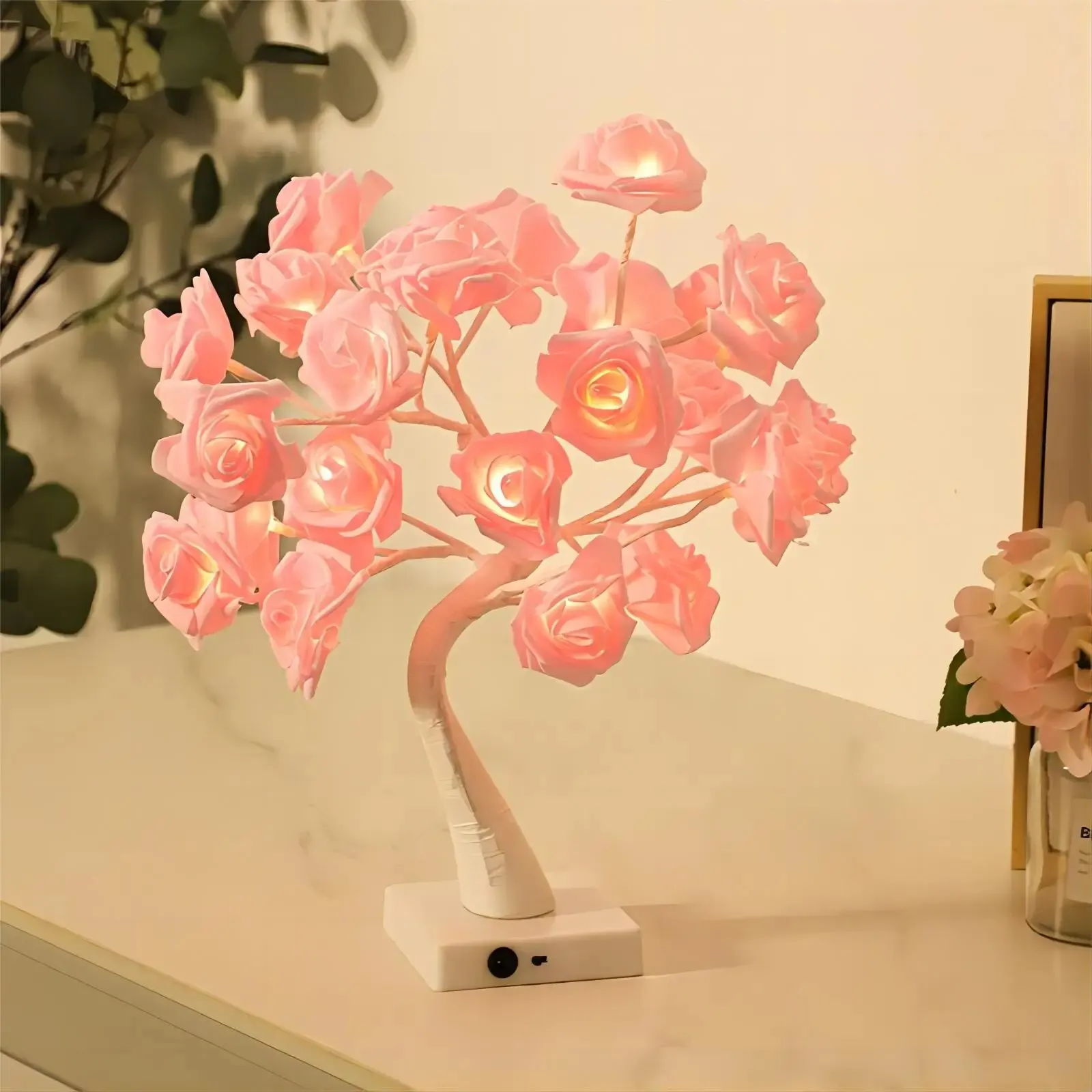 Valentine\'s Day Decor Rose Flower Tree Lamp, Gift for Girls Woman Teens Home Decor Battery Powered for Bedroom Living Room