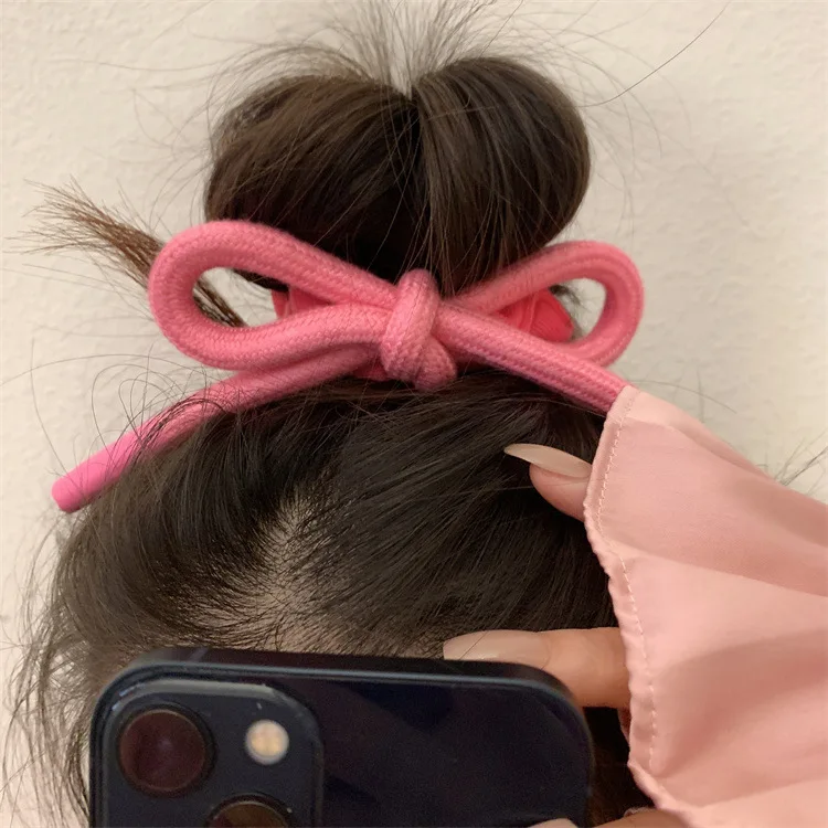 Cute pink bow headband large intestine ring hair band rubber band women's tie head new ponytail hair rope headgear