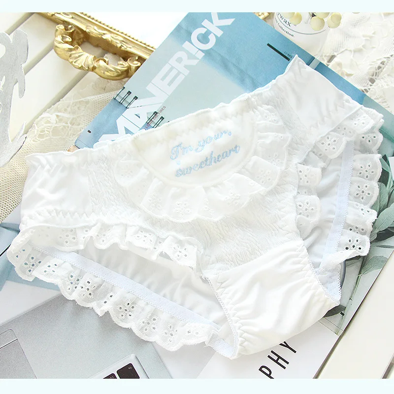 Cotton Milk Silk Low Waist Women Cute Lovely Sweety Underwear Lolita Princess Style Lace Ruffles Panties Breifs