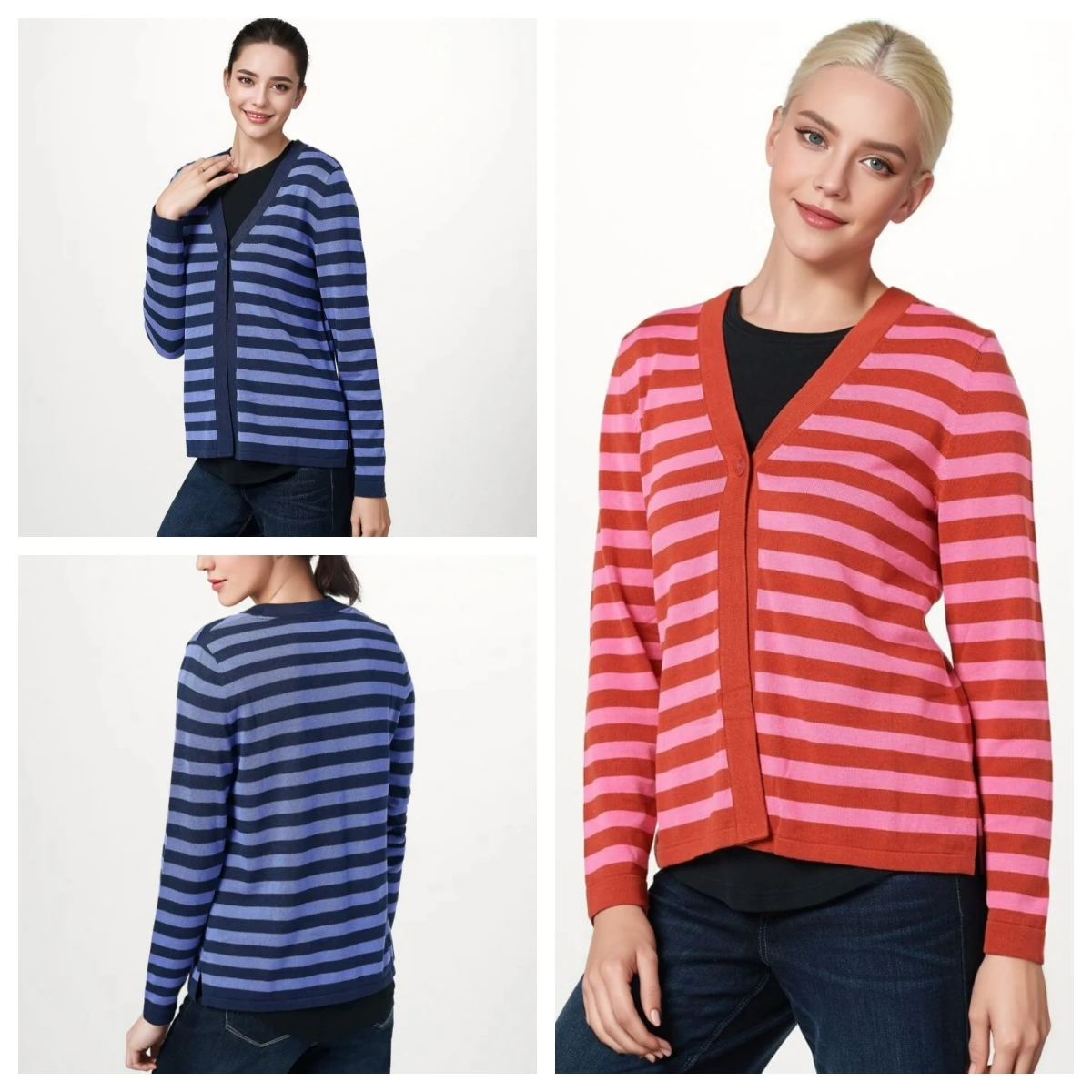 

plus Size Women's Knitted Cardigan Sweater Striped Low round Neck Long Sleeve Regular Length Commute Style Spring Autumn Winter