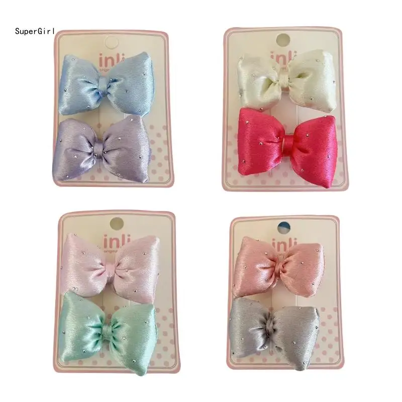 Drilled Bowknot Hair Clip Side Hairpin Hair Barrettes Padded Hair Bows for Braids Adult Kids Ponytail Holder J78E