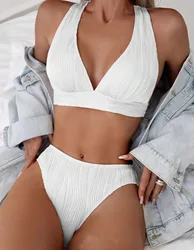 2024 New Women Two Pieces Swimsuit Sexy Women High Waist Bikini Swimwear Female Push Up White Bikinis Set Bathing Suit Beachwear