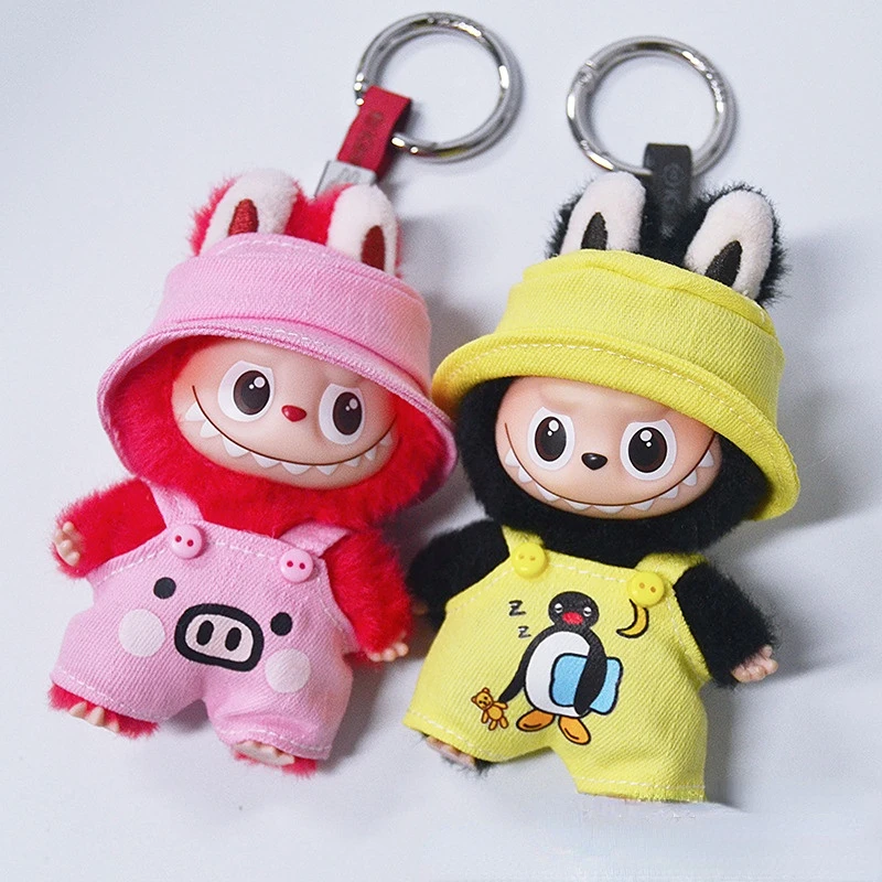

4th Gen Mini Labubu Pin for Love Series: Penguin & Piggy Overalls with Hat Set, Starfish Theme Changeable Outfit (Clothing Only)