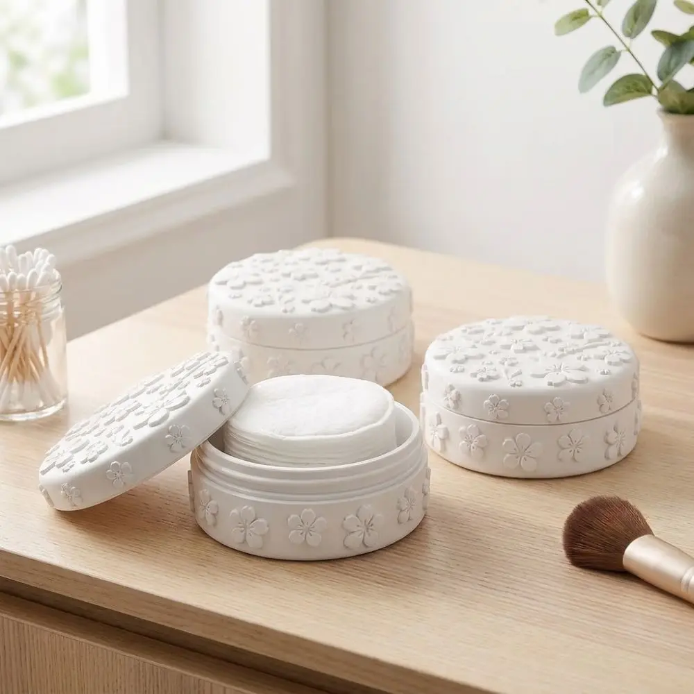 3D Printed Makeup Cotton Storage Box Embossed Cherry with Lid Jewelry Display Box Waterproof Dust-Proof Powder Puff Box Beauty