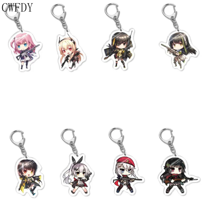 New 8pcs/lot Girls Frontline Anime Figure Keychain Double Sided Key Rings Cute Pendant Decor Key Chain for Friend Birthday Gifts