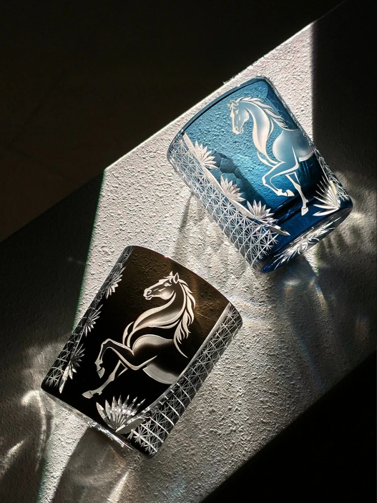 Edo Kiriko Art Glass Whiskey Tumbler Japanese Craftsmanship Wine Gifts Hand-Carved Year of the Golden Horse Crystal Whisky Cup
