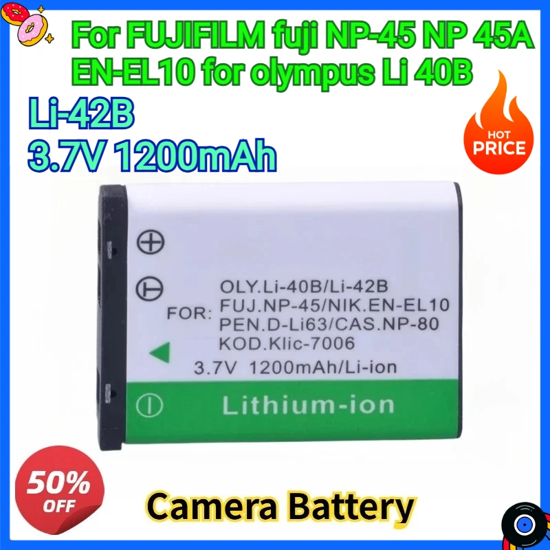 

New Replacement Camera Battery Li-40B Li-42B 3.7V 1200mAh for FUJIFILM fuji NP-45 NP 45A EN-EL10 for Olympus Li 40B Li-Polymer