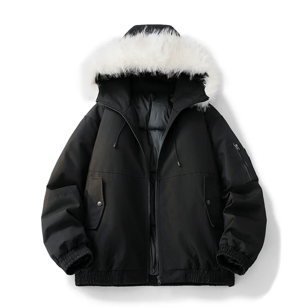 

Winter White Fur Collar Parkas for Men Women Korean Fashion Multi-functional Jacket Couple Hooded Parkas Warm Coat Streetwear