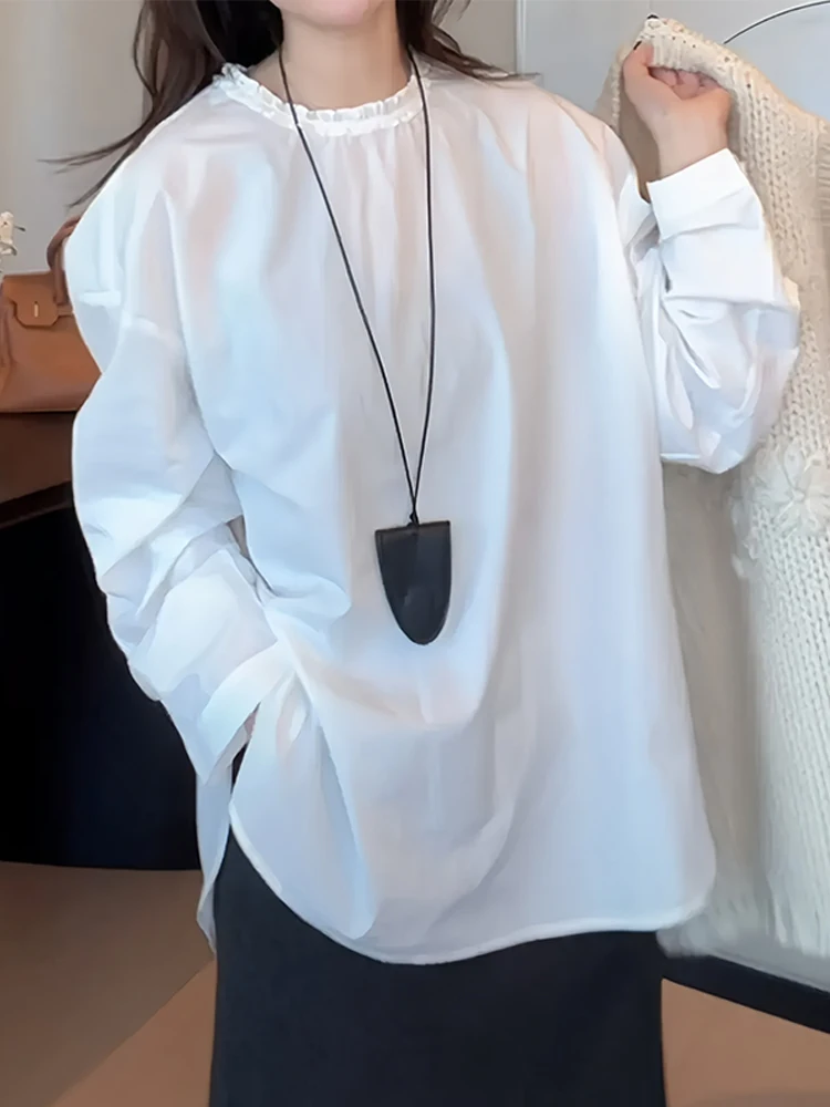 

Ele mat Long Sve Casual irt Women's Base Layer Pure Color irt Commute Sle Korean Loose Fit Breathable Ski...