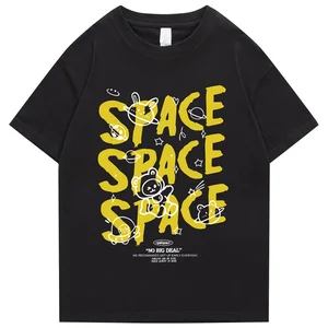 Hip Hop Streetwear Tshirt Bear Spaceman Print T Shirt 2023 Men Harajuku Cotton Casual T-Shirt Summer Short Sleeve Tops Tees
